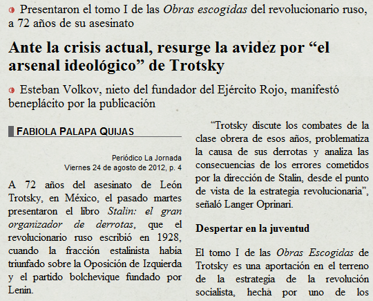 La Jornada de México a propósito de las Obras Escogidas de León Trotsky