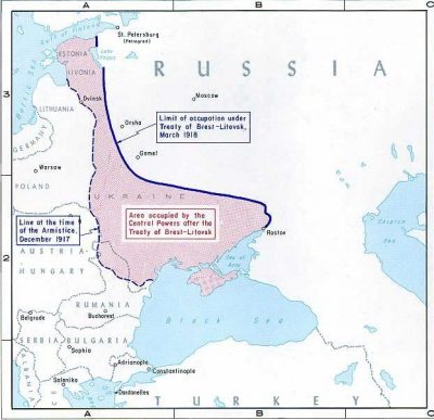 Mapa de las modificaciones de Rusia después del Tratado