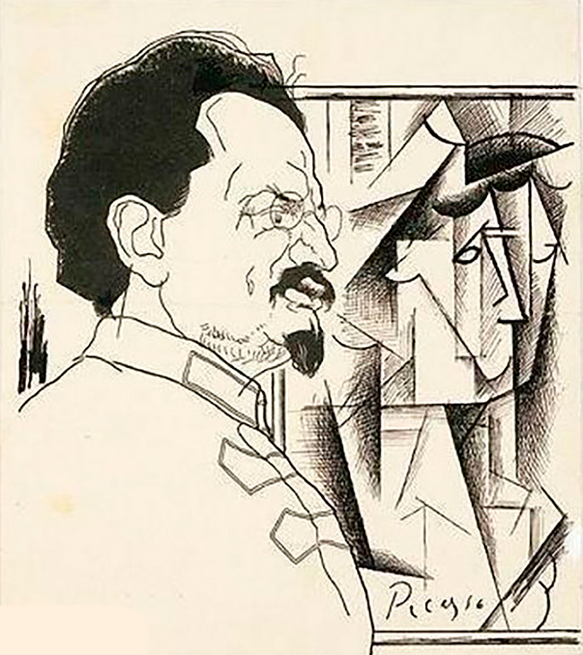 Retrato de Trotsky frente a la obra de Picasso. Por Y. Annenkov